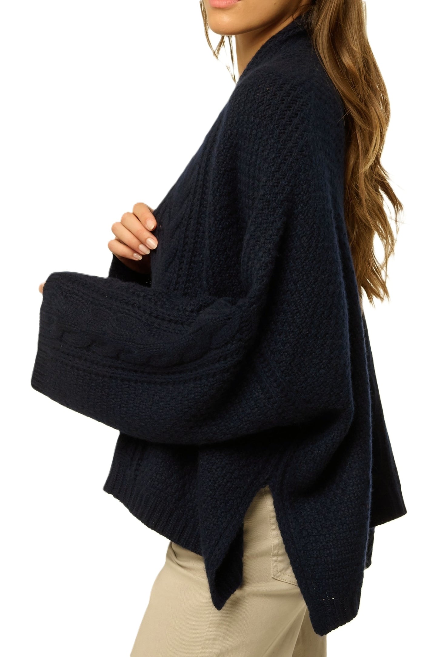 Balldiri 100% Kaschmir Damen Kimono Jacke Zopf 12-fädig