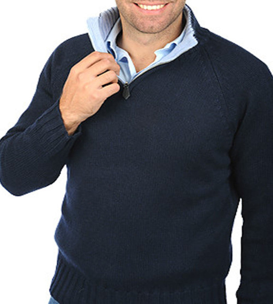 Balldiri 100% Kaschmir Herren Pullover Troyer Langarm Kontrastkragen 8-fädig - Balldiri & Windhound