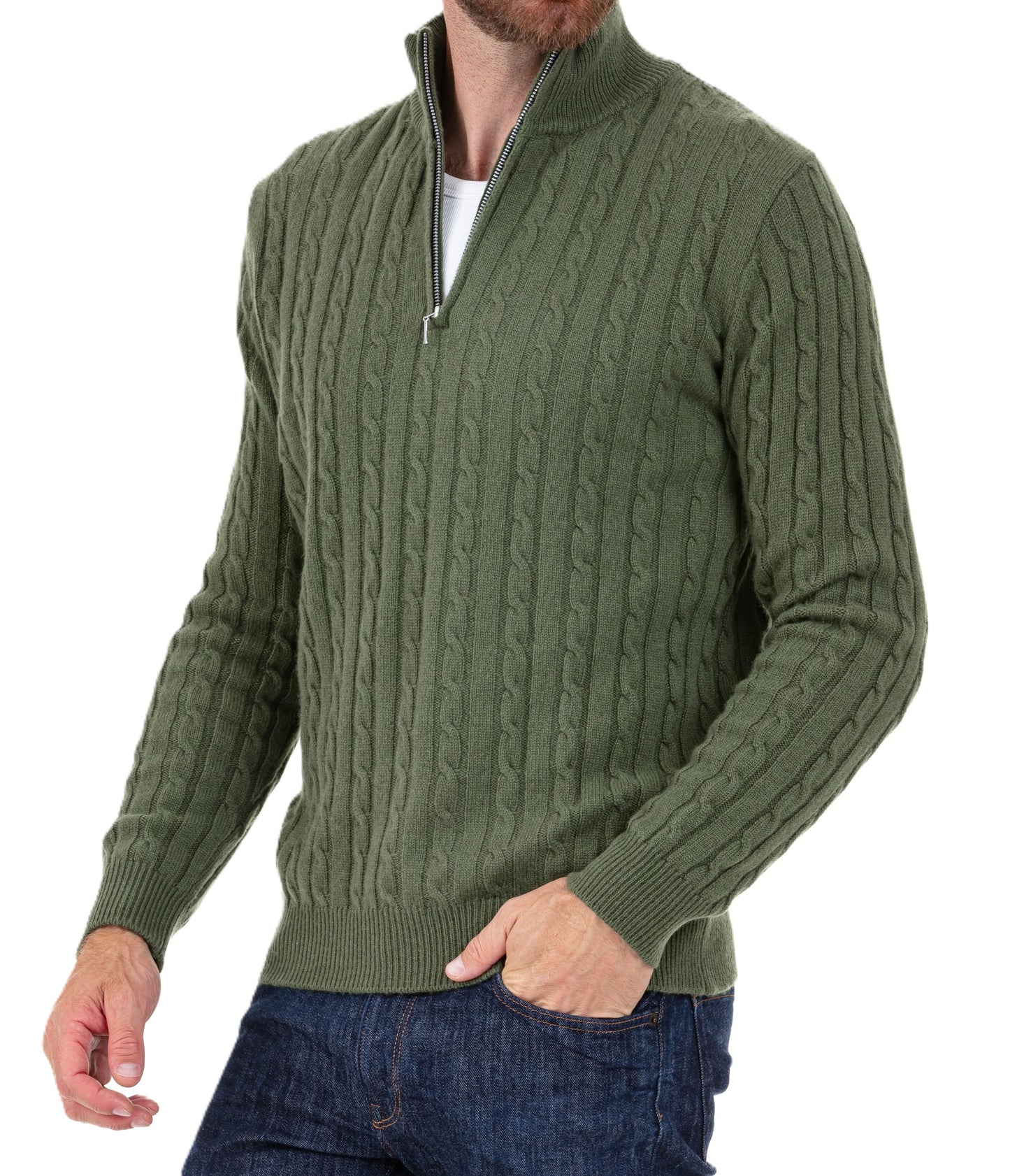 Balldiri 100% Kaschmir Herren Troyer Zopfmuster 4-fädig