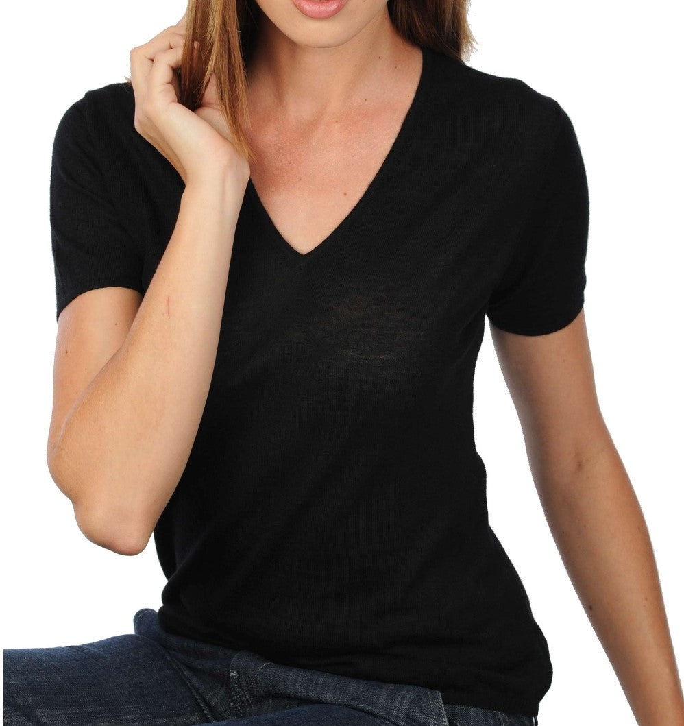 Balldiri 100% Kaschmir Damen kurzarm T-Shirt V-Ausschnitt 2-fädig - Balldiri & Windhound