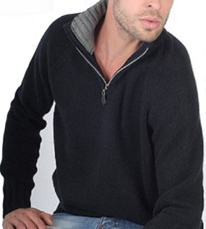 Balldiri 100% Kaschmir Pullover Herren 3XL Troyer Polo 8-fädig anthrazit/grau - Balldiri & Windhound