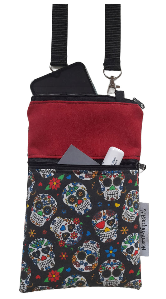 Balldiri Crossbody Bag Stoff, Handytasche, Totenkopfmotiv - Balldiri & Windhound