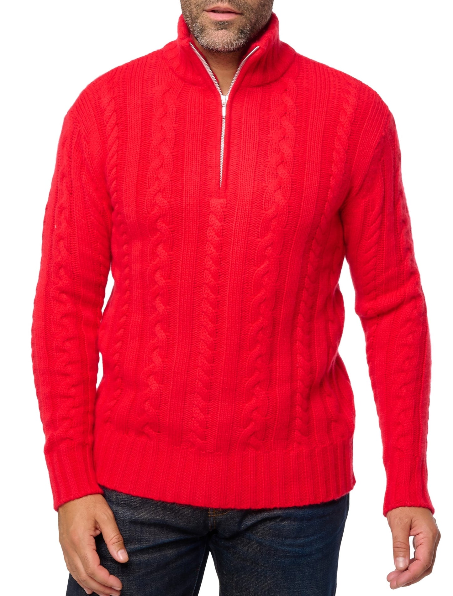 Balldiri 100% Kaschmir Herren Troyer Pullover Stehkragen Zopfmuster 10-fädig - Balldiri & Windhound