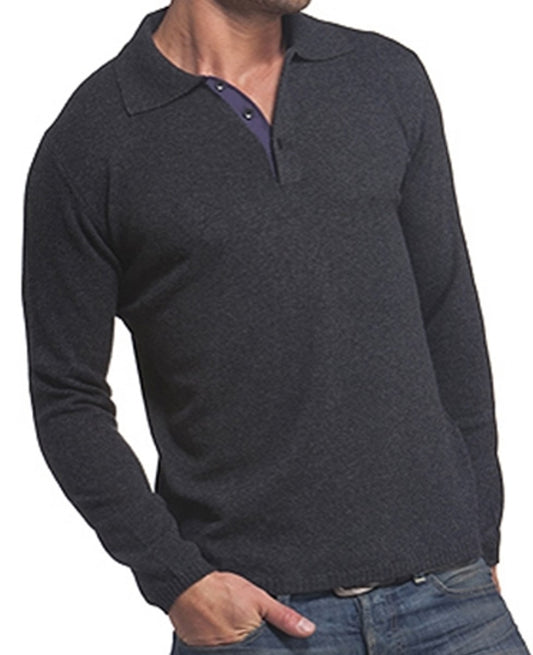 Balldiri 100% Kaschmir Herren Langarm Polo mit Kontrastkragen 2-fädig - Balldiri & Windhound