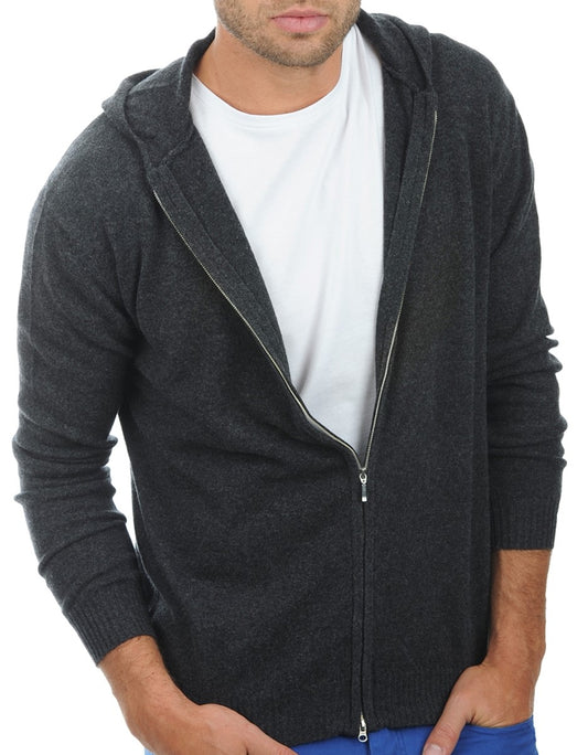 Balldiri 100% Kaschmir Herren Langarm Strickjacke mit Kapuzenhals 2-fädig - Balldiri & Windhound