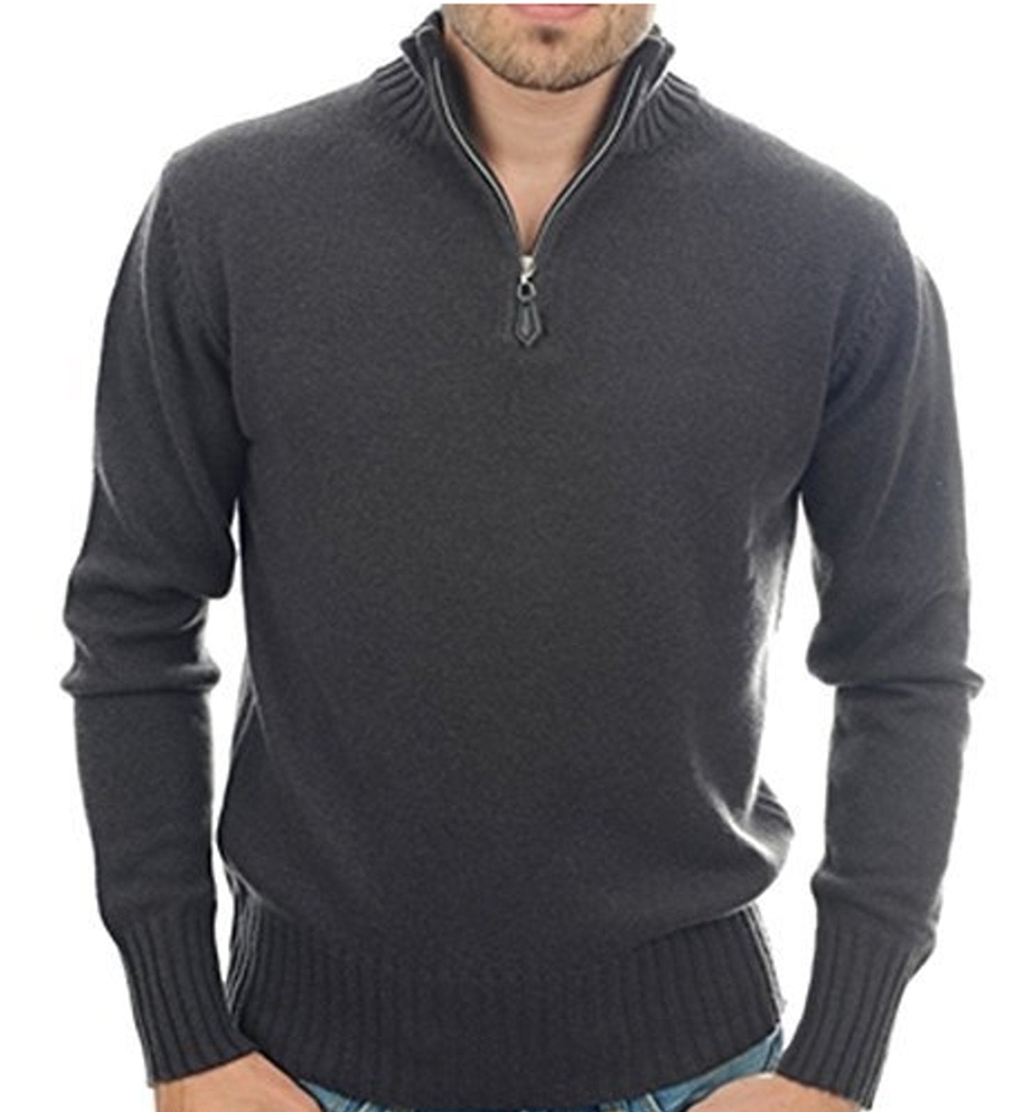 Balldiri 100% Kaschmir Herren Troyer 2-fädig anthrazit M