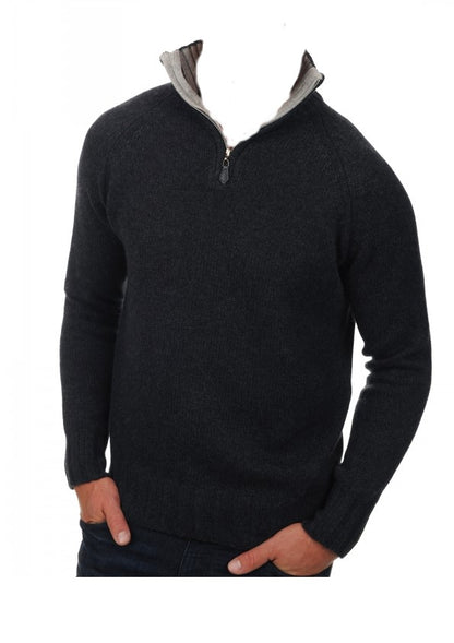 Balldiri 100% Kaschmir Herren Pullover Troyer Langarm Kontrastkragen 8-fädig - Balldiri & Windhound