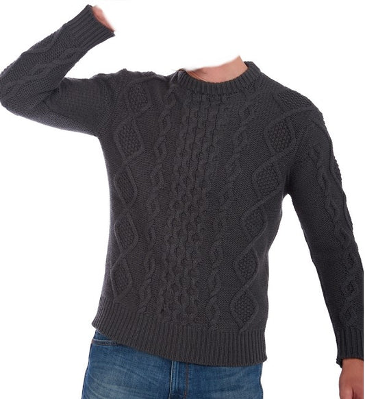 Balldiri 100% Kaschmir Herren Langarm Pullover rundhals mit Zopfmust 12-fädig - Balldiri & Windhound