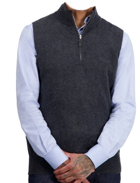 Balldiri 100%  Kaschmir Herren Pullover Pullunder ärmellos mit Zipper 2-fädig - Balldiri & Windhound