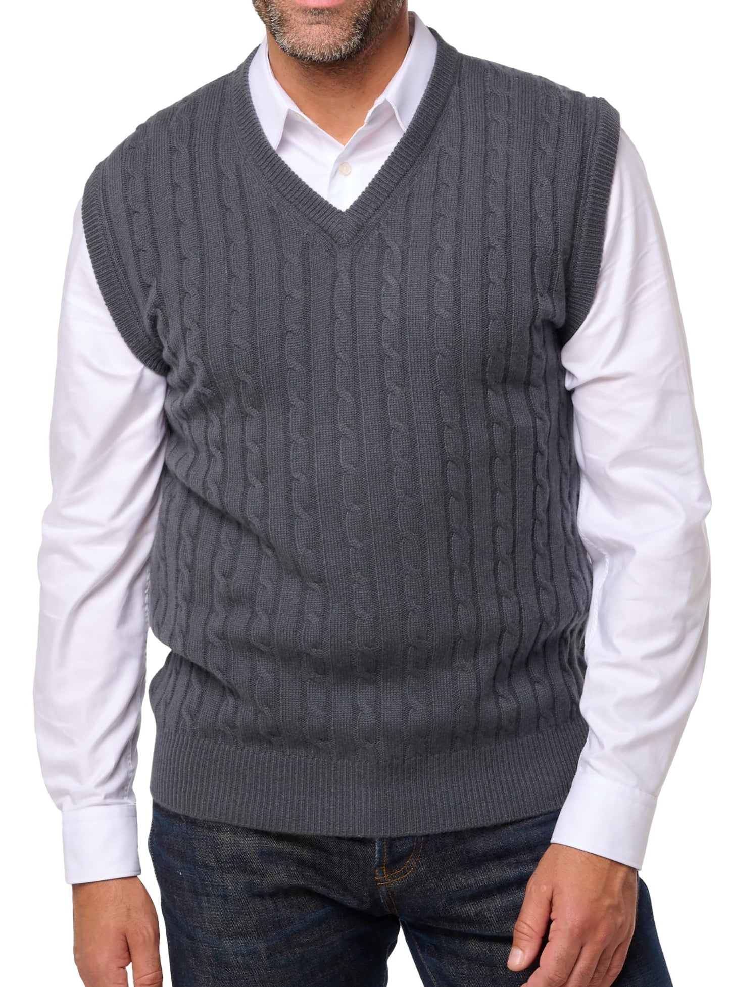 Balldiri 100% Kaschmir Herren Pullunder Zopfmuster 4-fädig