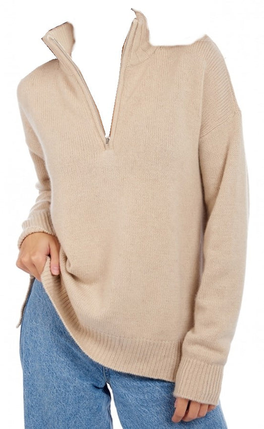 Balldiri 100% Kaschmir Damen Pullover Troyer mit Kontrastkragen 6-fädig - Balldiri & Windhound