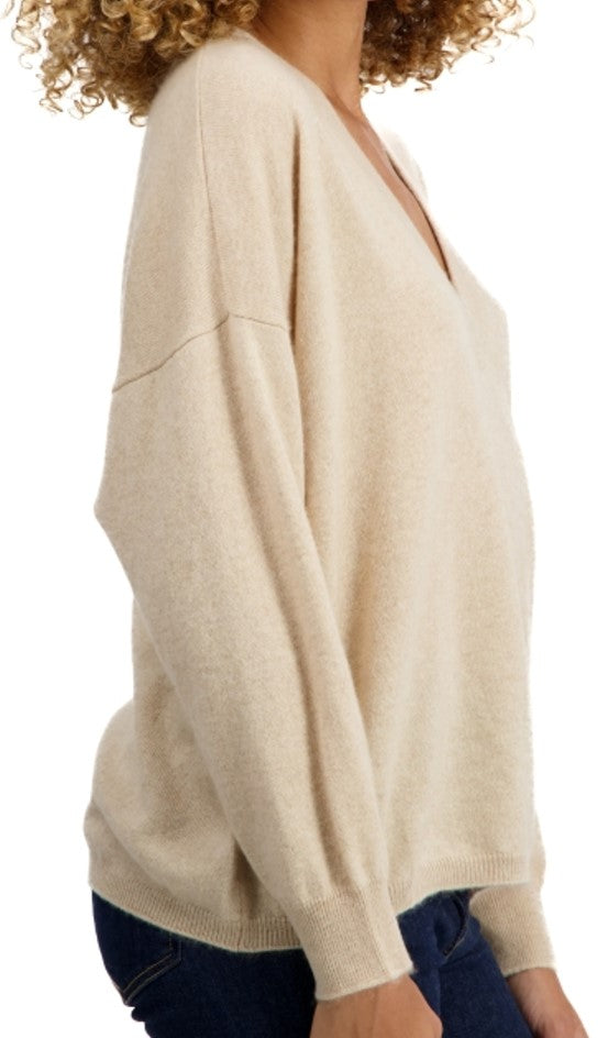 Balldiri 100%  Kaschmir Damen langarm Pullover V-Ausschnitt mit Bund 2-fädig - Balldiri & Windhound