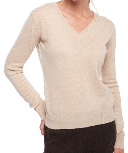 Balldiri 100% Kaschmir Damen Pullover V-Ausschnitt mit Bündchen 2-fädig - Balldiri & Windhound