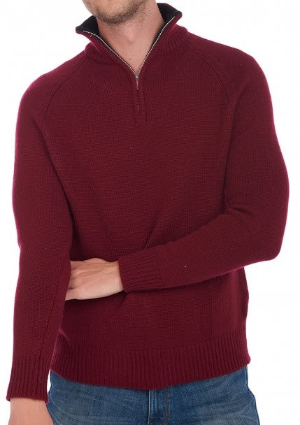 Balldiri 100% Kaschmir Herren Pullover Troyer Kontrastkragen 8-fädig - Balldiri & Windhound