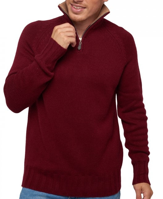 Balldiri 100% Kaschmir Herren Pullover Troyer Langarm Kontrastkragen 8-fädig - Balldiri & Windhound