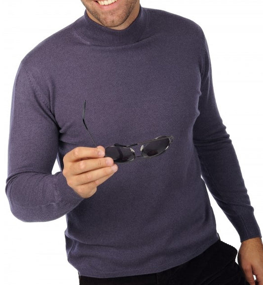 Balldiri 100% Kaschmir Herren Pullover Stehkragen 2-fädig brombeere L