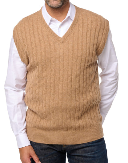 Balldiri 100% Kaschmir Herren Pullunder Zopfmuster 4-fädig