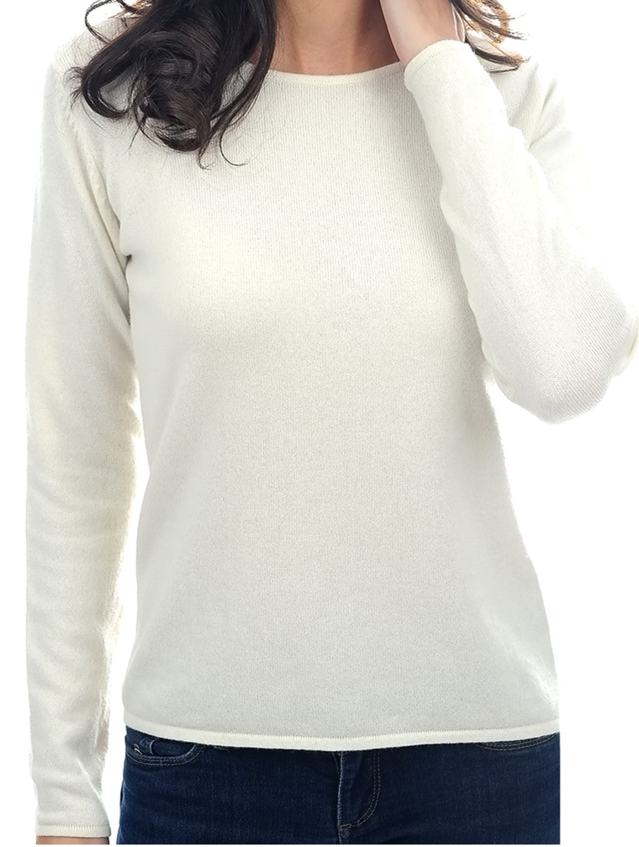 Balldiri 100% Kaschmir Pullover Damen Rundhals 2-fädig ecru meliert S - Balldiri & Windhound