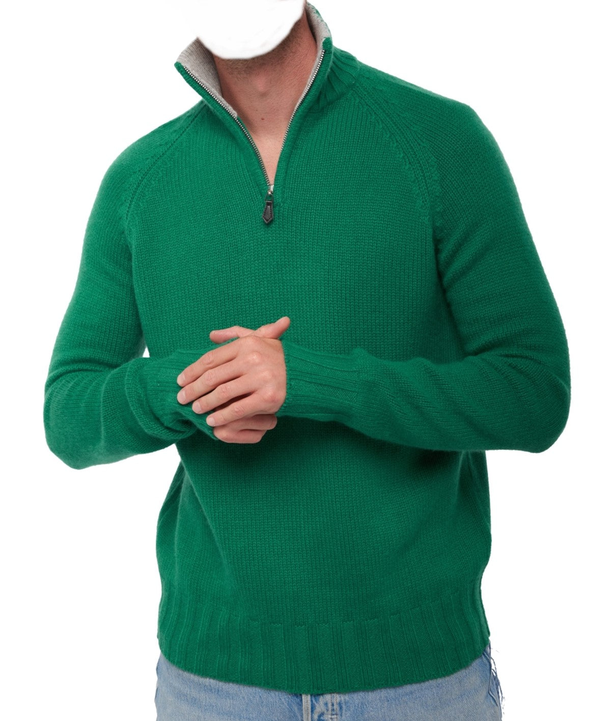 Balldiri 100% Kaschmir Herren Pullover Troyer Langarm Kontrastkragen 8-fädig - Balldiri & Windhound