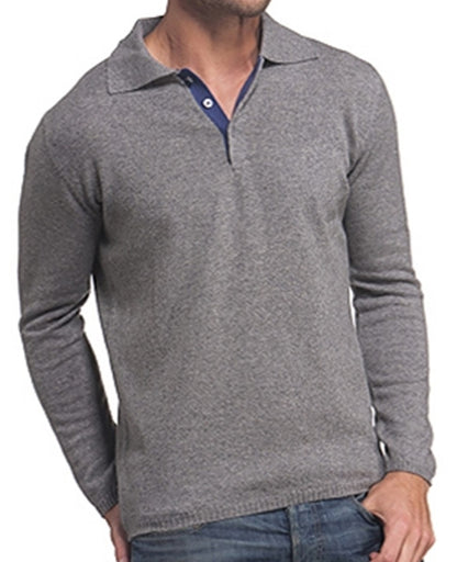 Balldiri 100% Kaschmir Herren Langarm Polo mit Kontrastkragen 2-fädig - Balldiri & Windhound