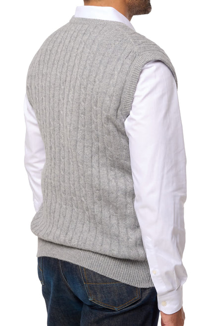 Balldiri 100% Kaschmir Herren Pullunder Zopfmuster 4-fädig