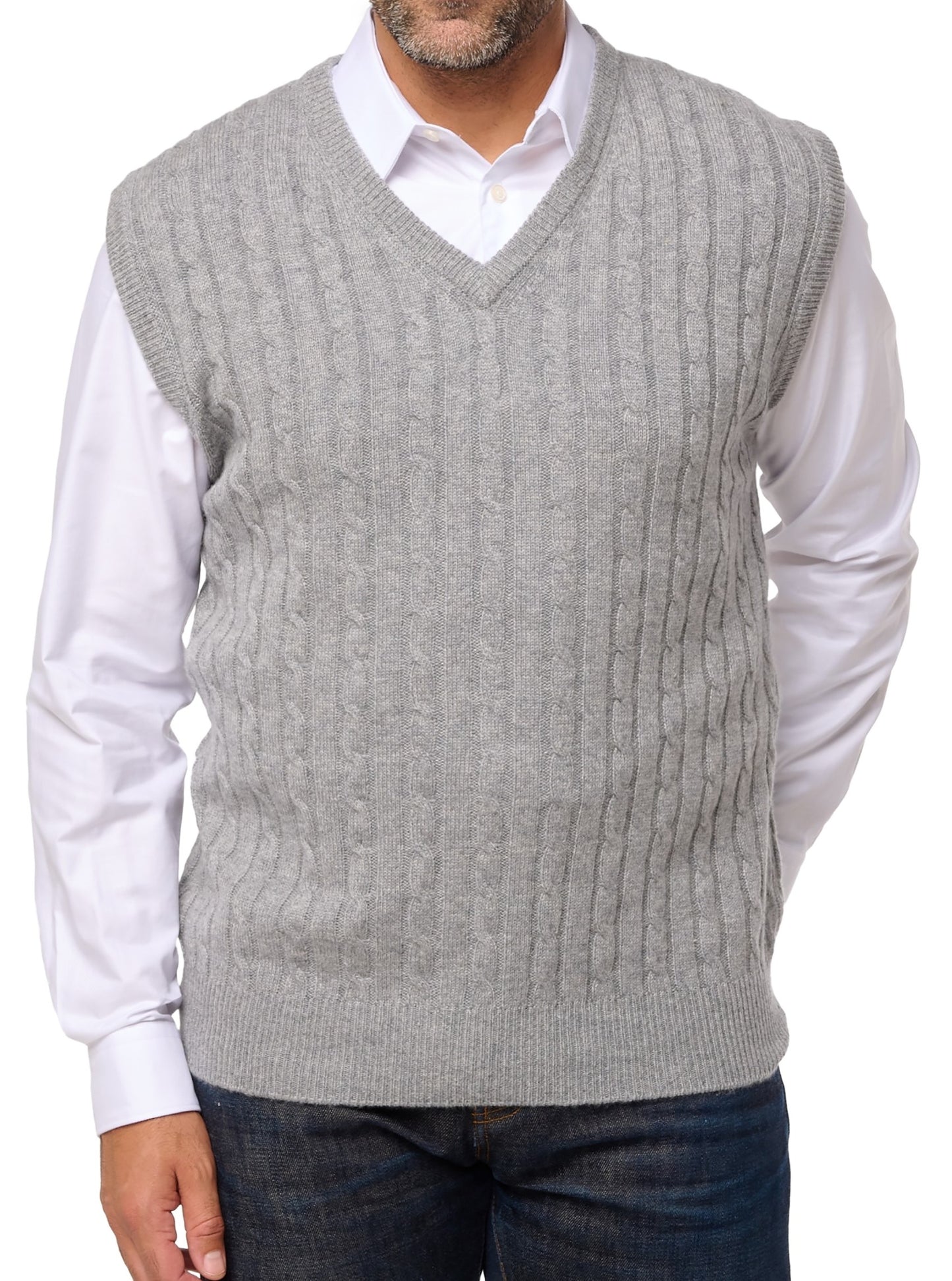 Balldiri 100% Kaschmir Herren Pullunder Zopfmuster 4-fädig