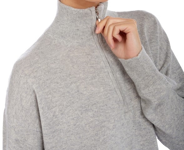 Balldiri 100% Kaschmir Damen langarm Pullover Troyer Polo 2-fädig - Balldiri & Windhound