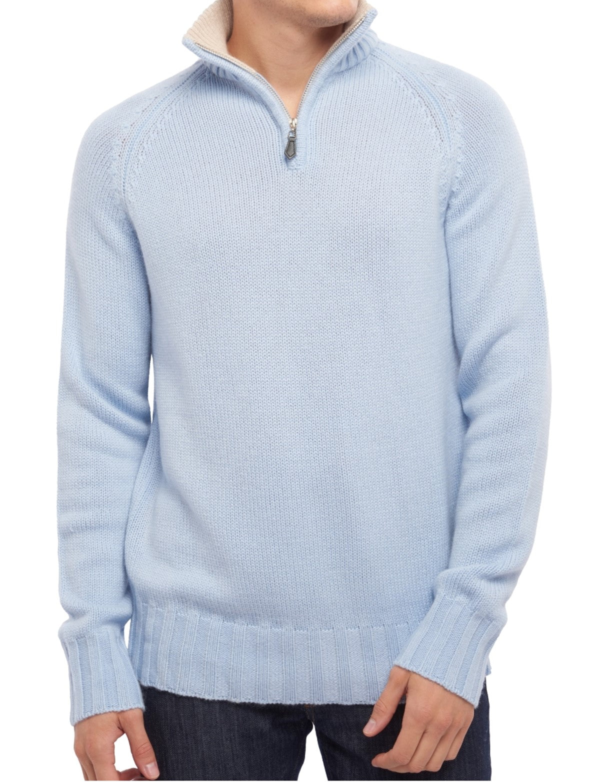 Balldiri 100% Kaschmir Herren Pullover Troyer Langarm Kontrastkragen 8-fädig - Balldiri & Windhound