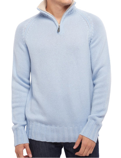 Balldiri 100% Kaschmir Herren Pullover Troyer Langarm Kontrastkragen 8-fädig - Balldiri & Windhound