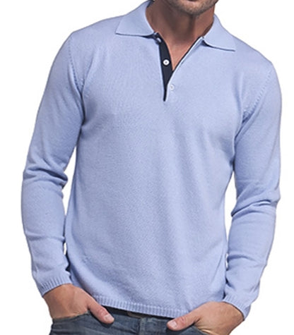 Balldiri 100% Kaschmir Herren Langarm Polo mit Kontrastkragen 2-fädig - Balldiri & Windhound