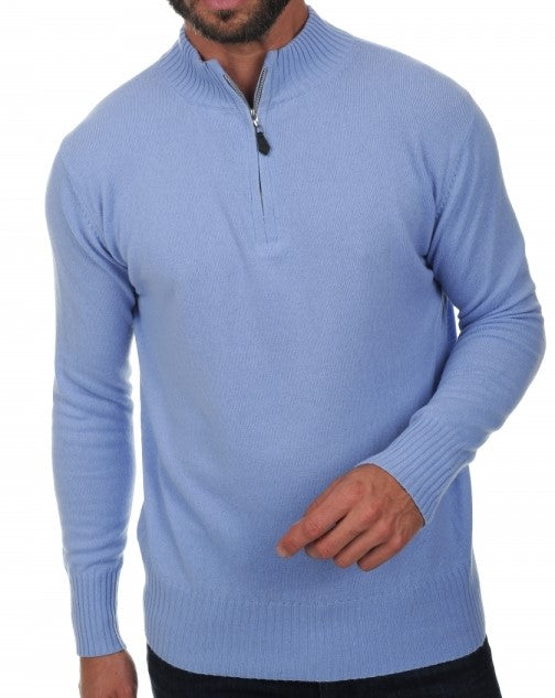 Balldiri 100% Kaschmir Herren Troyer 2-fädig himmelblau S