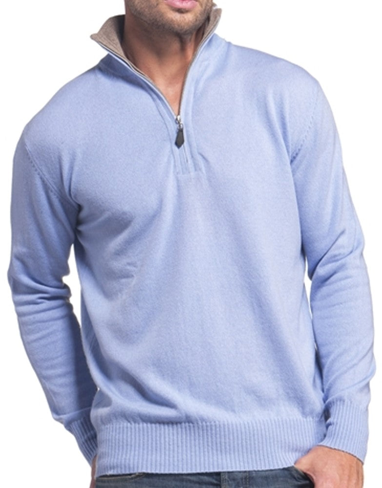 Balldiri 100% Kaschmir Herren Troyer 2-fädig blau/braun 2XL