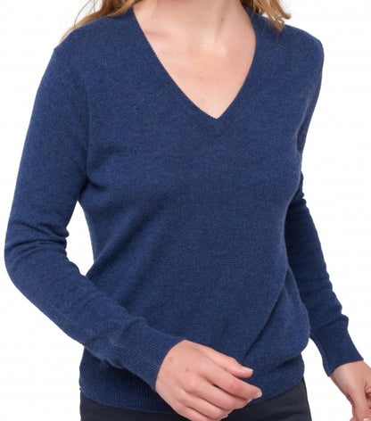 Balldiri 100% Kaschmir Damen Pullover V-Ausschnitt mit Bündchen 2-fädig - Balldiri & Windhound