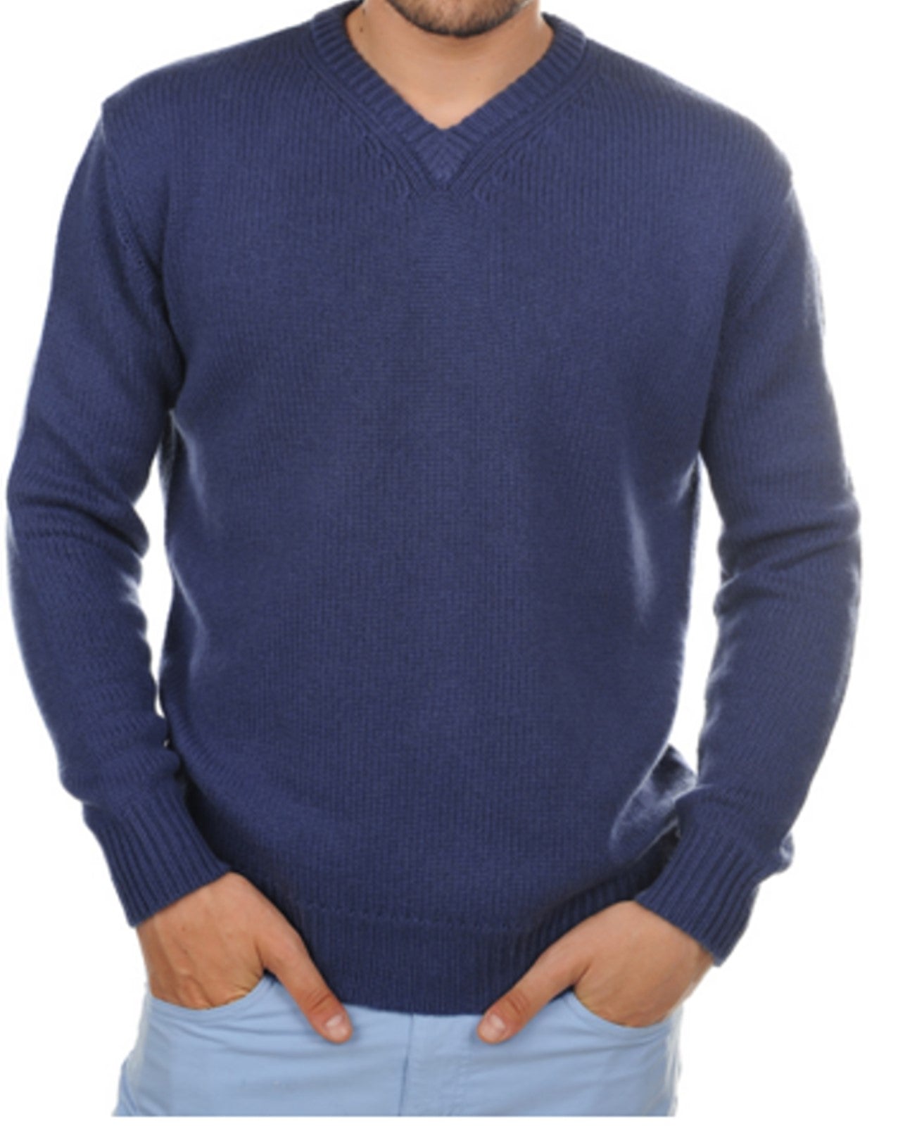 Balldiri Kaschmir Pullover Herren V-Ausschnitt 100% 8-fädig kobaltblau L - Balldiri & Windhound