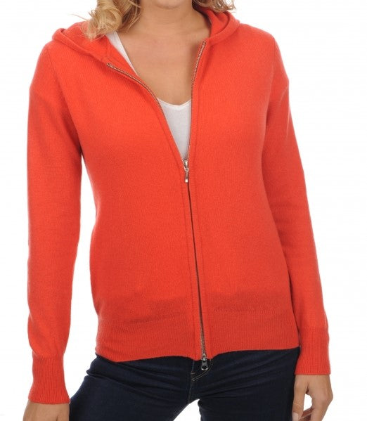 Balldiri 100% Kaschmir Damen Strickjacke mit Kapuzen 2-fädig