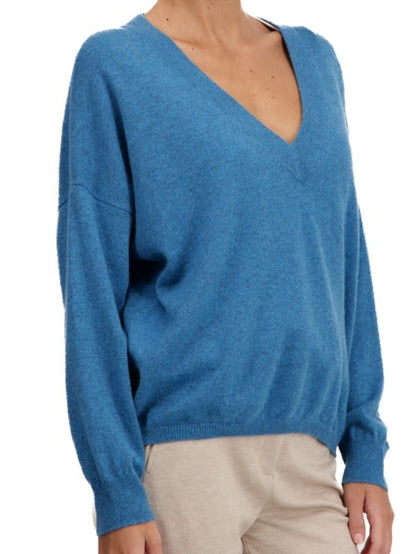 Balldiri 100%  Kaschmir Damen langarm Pullover V-Ausschnitt mit Bund 2-fädig - Balldiri & Windhound