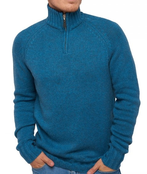Balldiri 100% Kaschmir Herren Pullover Troyer Langarm Kontrastkragen 8-fädig - Balldiri & Windhound
