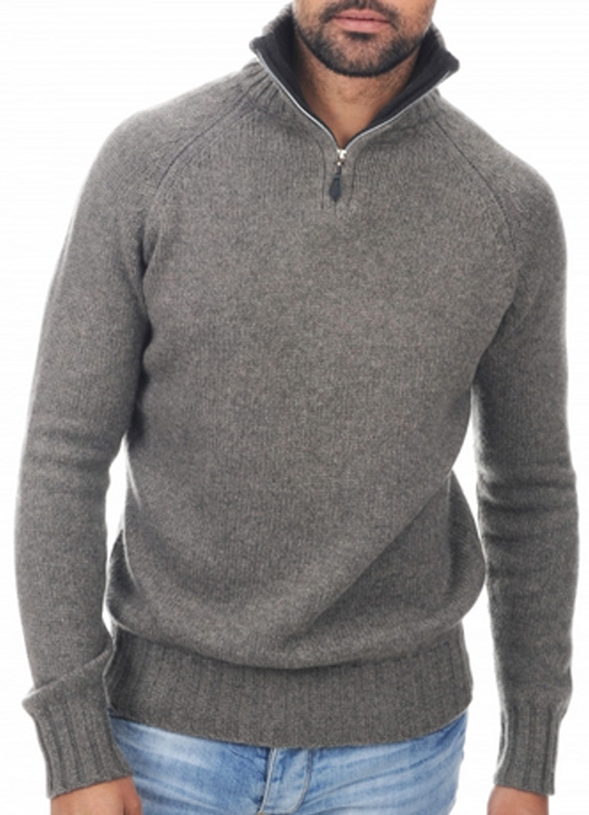 Balldiri 100% Kaschmir Herren Pullover Troyer Langarm Kontrastkragen 8-fädig - Balldiri & Windhound