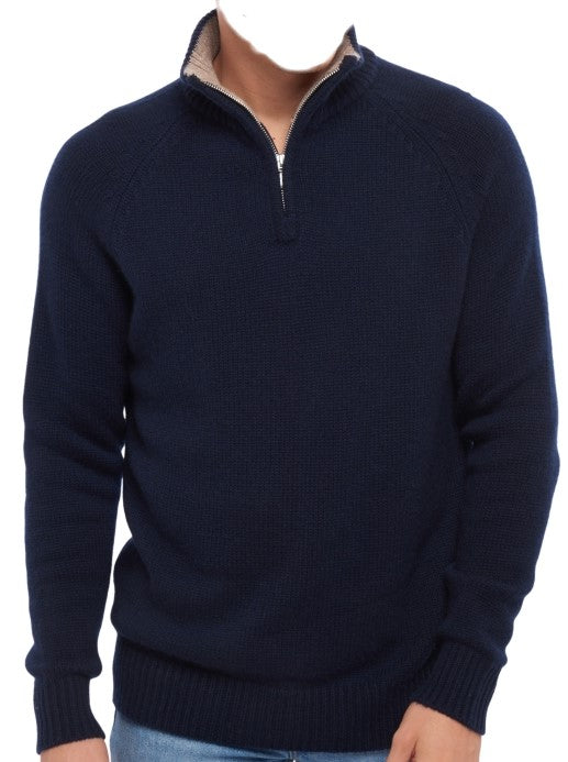 Balldiri 100% Kaschmir Herren Pullover Troyer Kontrastkragen 8-fädig - Balldiri & Windhound