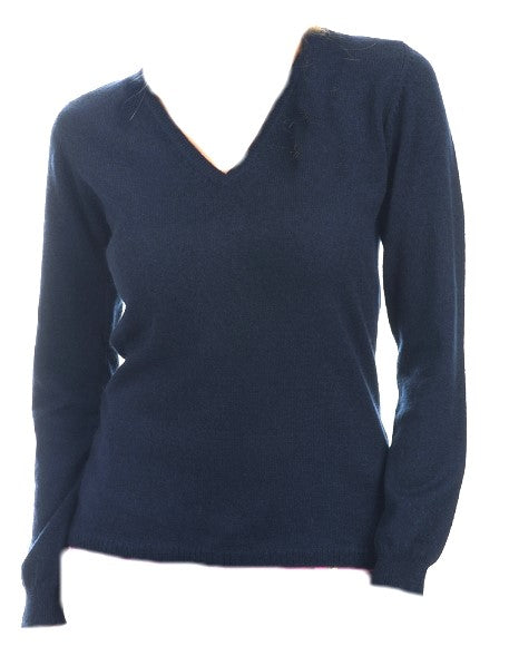 Balldiri 100% Kaschmir Pullover Damen V-Ausschnitt mit Bündchen 2-fädig nachtblau 2XL - Balldiri & Windhound