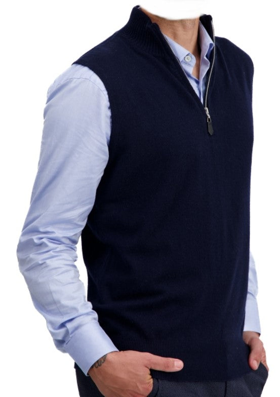 Balldiri 100%  Kaschmir Herren Pullover Pullunder ärmellos mit Zipper 2-fädig - Balldiri & Windhound