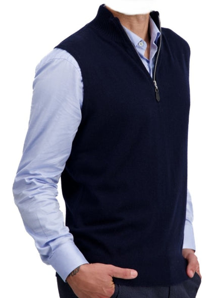 Balldiri 100%  Kaschmir Herren Pullover Pullunder ärmellos mit Zipper 2-fädig - Balldiri & Windhound