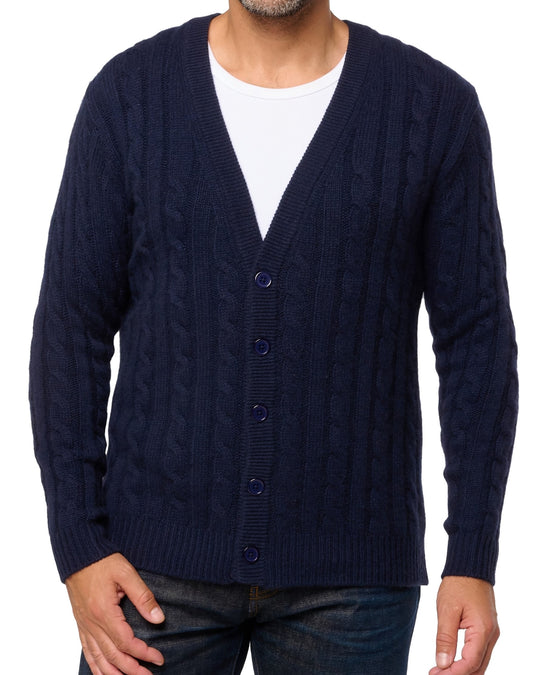 Balldiri 100% Kaschmir Herren Strickjacke mit Knöpfen Zopfmuster 8-fädig - Balldiri & Windhound