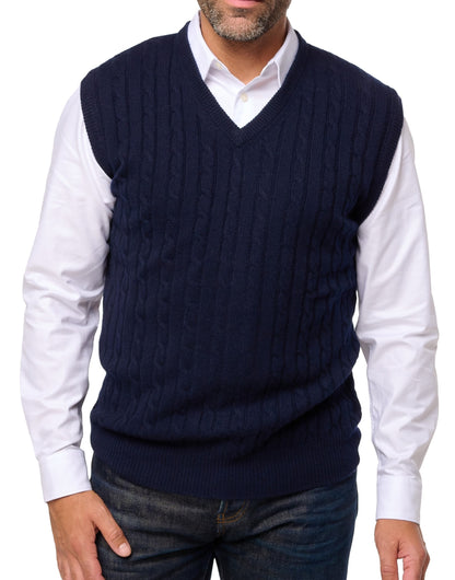 Balldiri 100% Kaschmir Herren Pullunder Zopfmuster 4-fädig