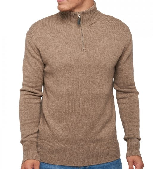 Balldiri 100% Kaschmir Pullover Herren XL Troyer Polo 4-fädig naturbraun - Balldiri & Windhound