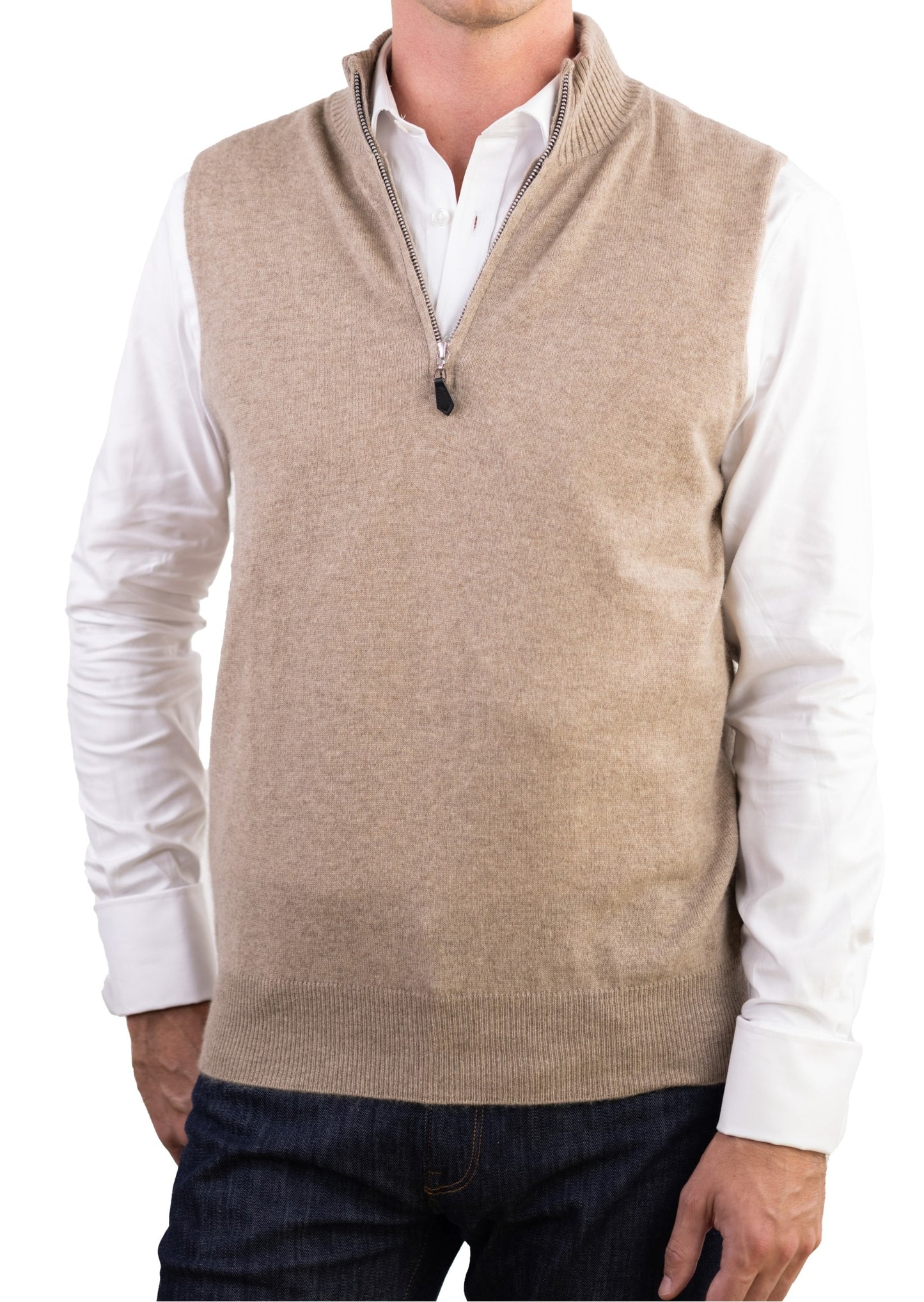 Balldiri 100%  Kaschmir Herren Pullover Pullunder ärmellos mit Zipper 2-fädig - Balldiri & Windhound