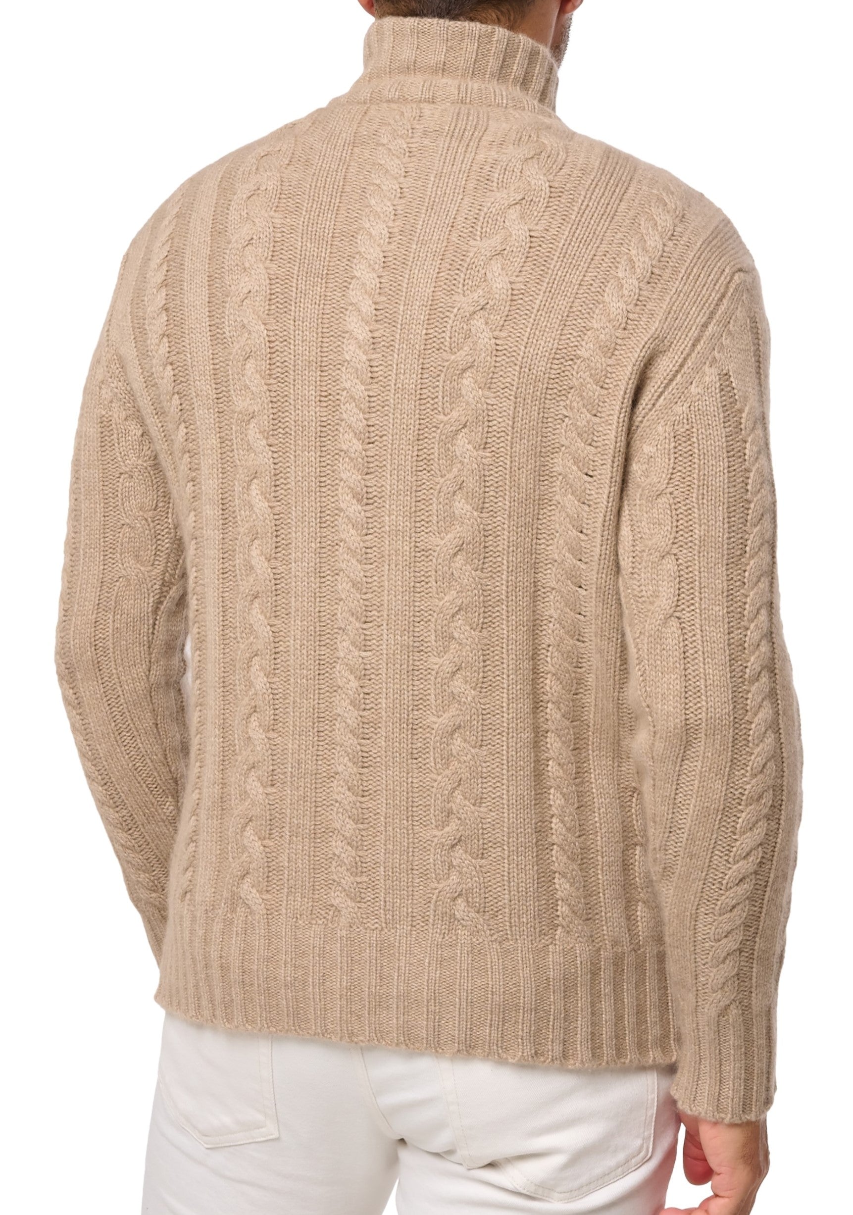 Balldiri 100% Kaschmir Herren Troyer Pullover Stehkragen Zopfmuster 10-fädig - Balldiri & Windhound