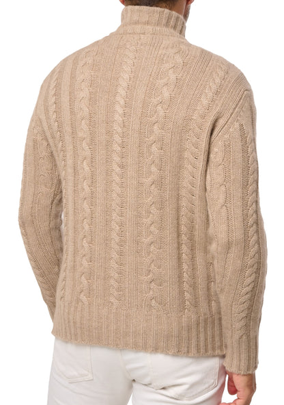 Balldiri 100% Kaschmir Herren Troyer Pullover Stehkragen Zopfmuster 10-fädig - Balldiri & Windhound