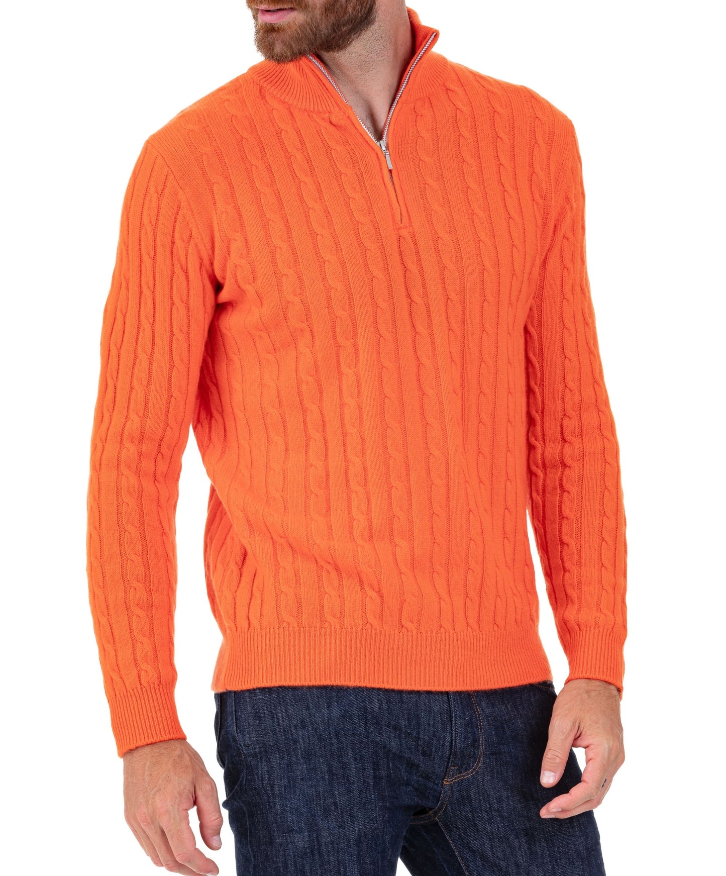 Balldiri 100% Kaschmir Herren Troyer Zopfmuster 4-fädig