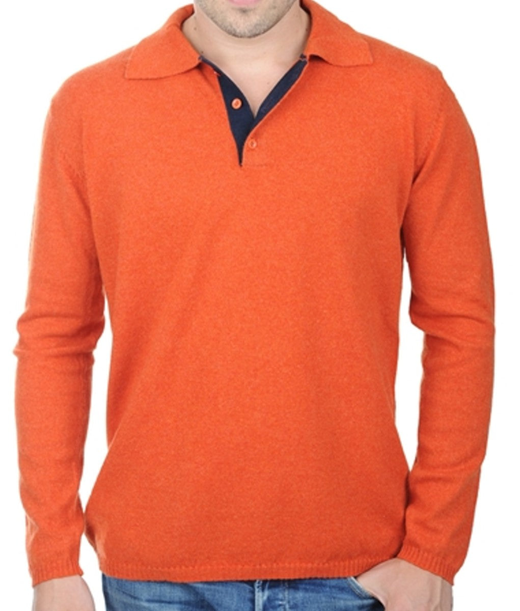 Balldiri 100% Kaschmir Herren Langarm Polo mit Kontrastkragen 2-fädig - Balldiri & Windhound